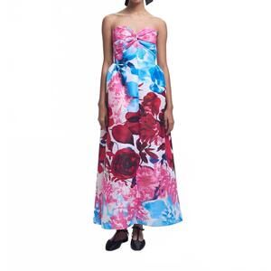 NEW KIKA VARGAS rose dress in red garden taffeta